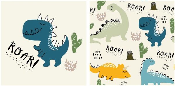 Peinture murale Dinosaures mignons