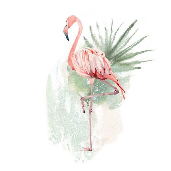 Peinture murale Flamant rose et feuille de palmier