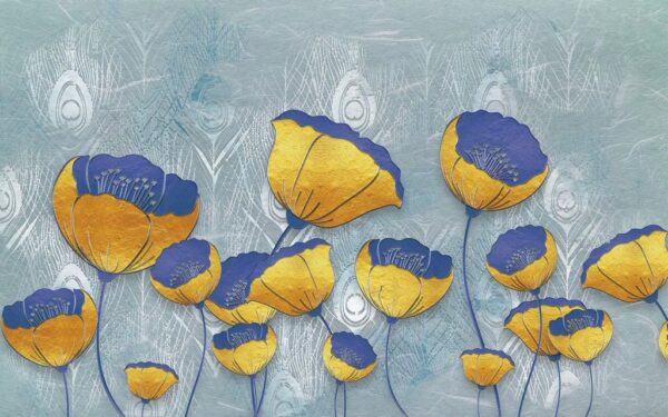 Peinture murale Coquelicots Jaune-Bleu