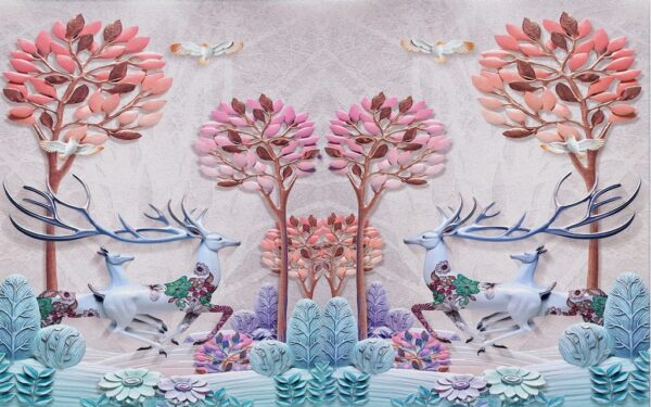 Poster XXL Grands Arbres et Deux Cerfs