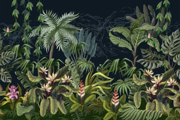 Papier peint Arbres et fleurs dans la jungle