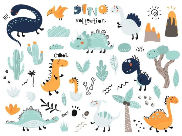 Peinture murale Dinosaures et plantes mignons