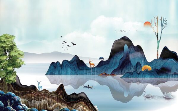 Peinture murale Paysage avec collines