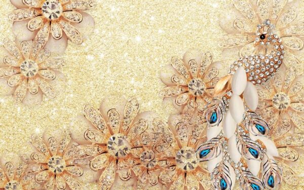 Peinture murale Golden Sparkles et Paon