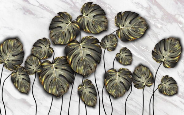 Peinture murale Feuilles vert foncé