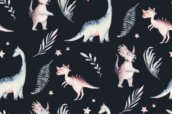 Papier peint Dinosaures mignons sur fond noir