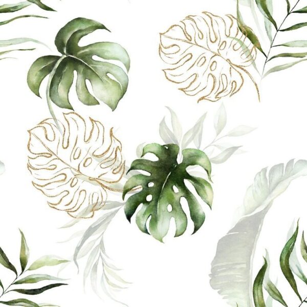 Peinture murale Feuilles d'or vert