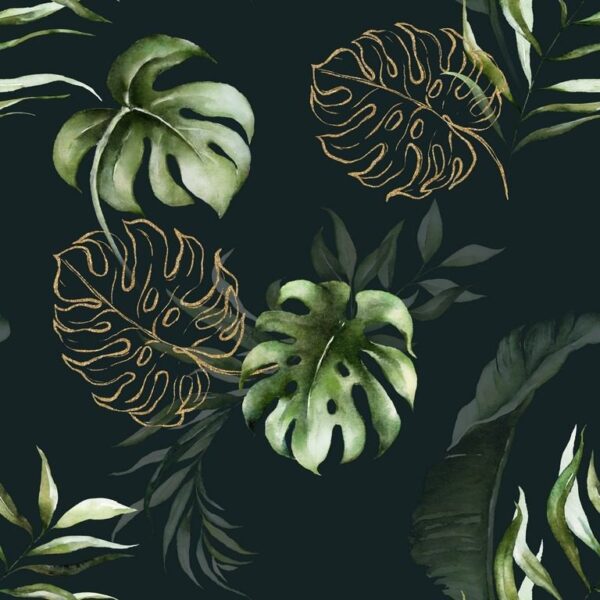 Sticker mural Feuilles sur fond noir