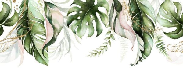 Peinture murale Feuilles et fleurs orientales