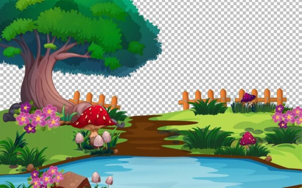 Peinture murale Jardin avec un étang
