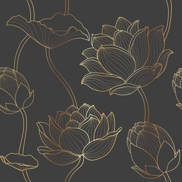 Peinture murale Lotus dorés