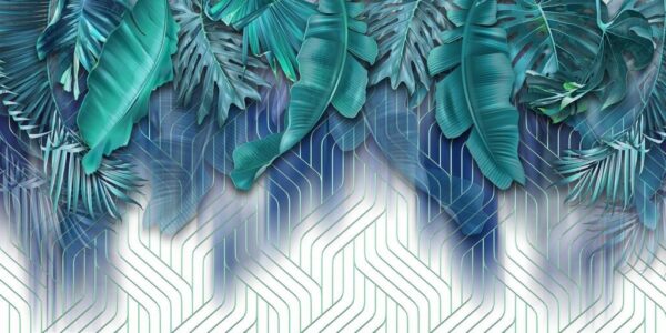 Peinture murale Feuilles suspendues bleues