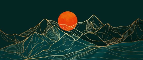 Peinture murale Golden Mountains et le soleil
