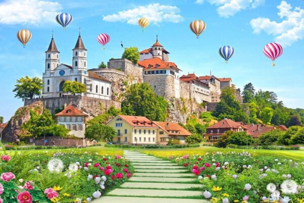 Peinture murale Maison avec jardin