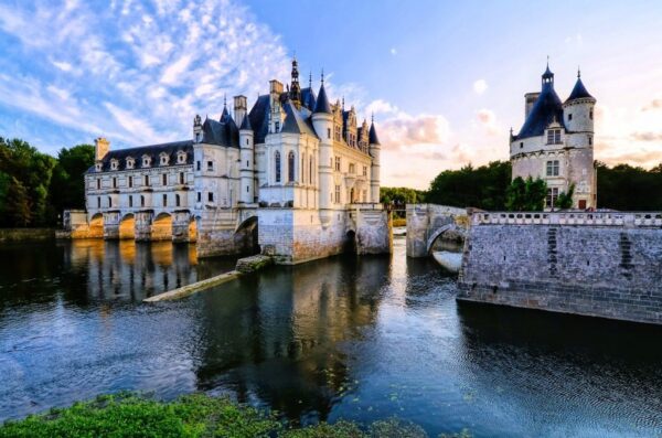 Peinture murale Château et coucher de soleil