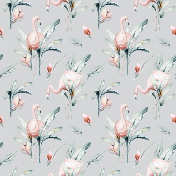 Peinture murale Fleur exotique et Flamant rose