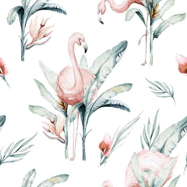 Peinture murale Flamant rose et Feuilles