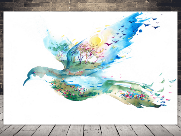 Peinture de paysage et oiseau