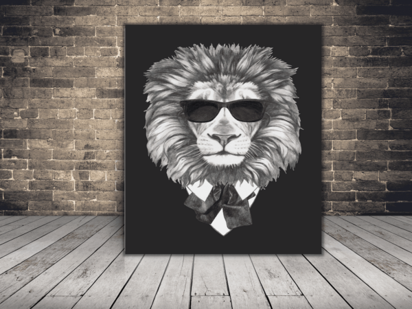 L'image d'un lion portant des lunettes