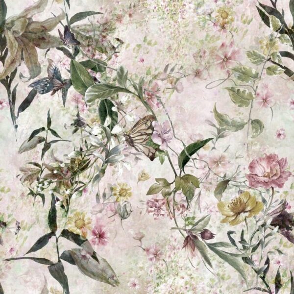 Peinture murale Fleurs et papillon