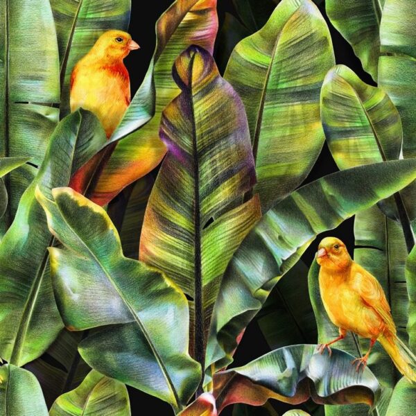 Peinture murale Feuilles et Oiseaux