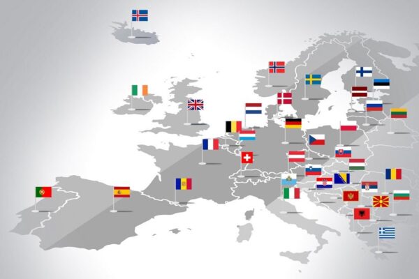 Peinture murale L'Europe avec les Drapeaux des États