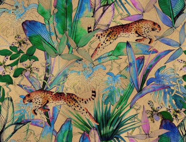 Peinture murale Feuilles et Guépards