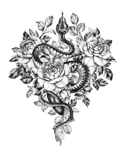 Peinture murale Serpent et rose