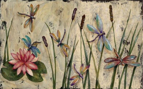 Peinture murale Nénuphars et libellules