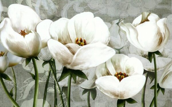 Peinture murale Fleurs blanches en fleurs