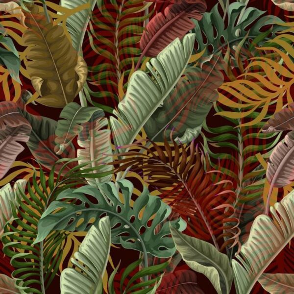 Peinture murale Feuilles tropicales colorées
