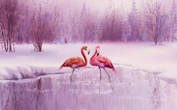Papier peint Couple de flamants roses