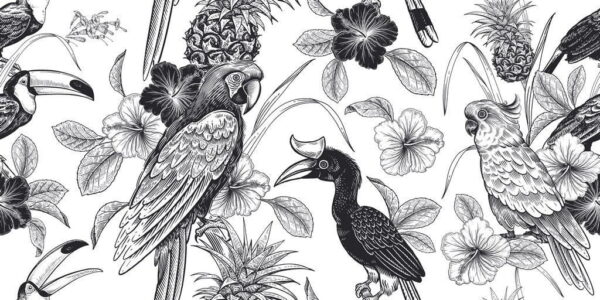 Peinture murale Hibiscus et Oiseaux