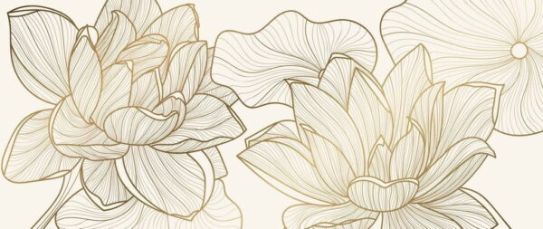 Peinture murale Fleurs de lotus dorées