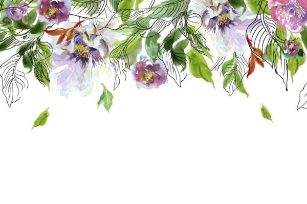 Peinture murale Pivoines et Feuilles Vertes