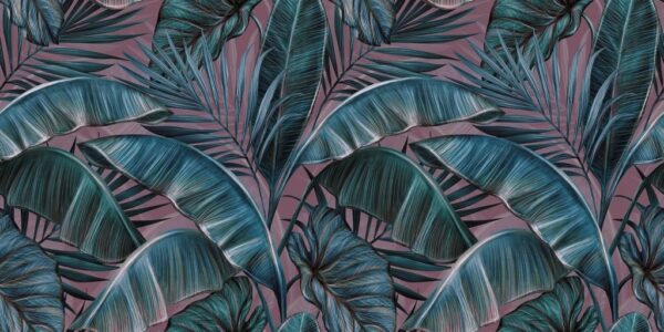 Peinture murale Feuilles exotiques bleues