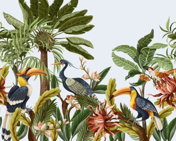 Peinture murale Oiseaux dans les feuilles