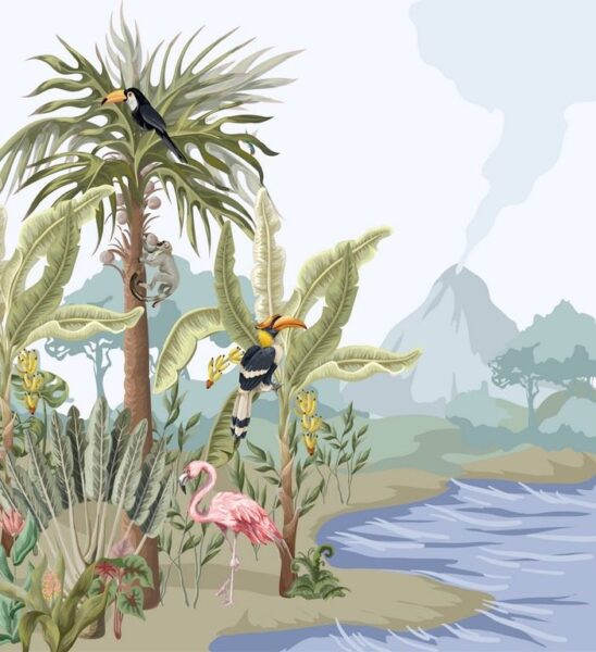 Peinture murale Jungle et animaux