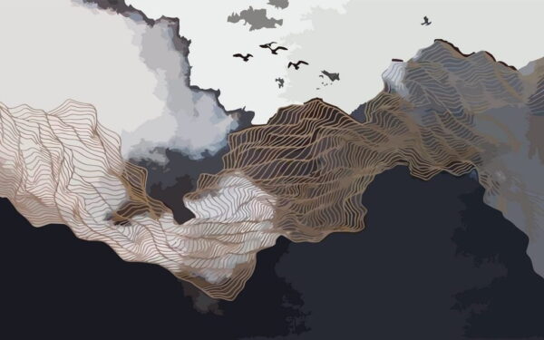 Peinture murale Vagues et Oiseaux