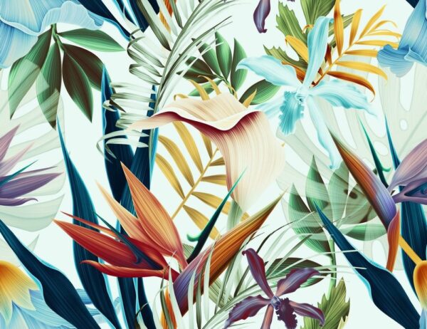 Peinture murale Fleurs et feuilles tropicales