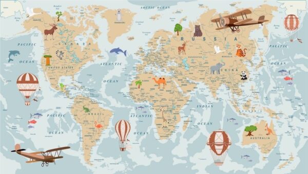 Peinture murale Carte du monde rétro