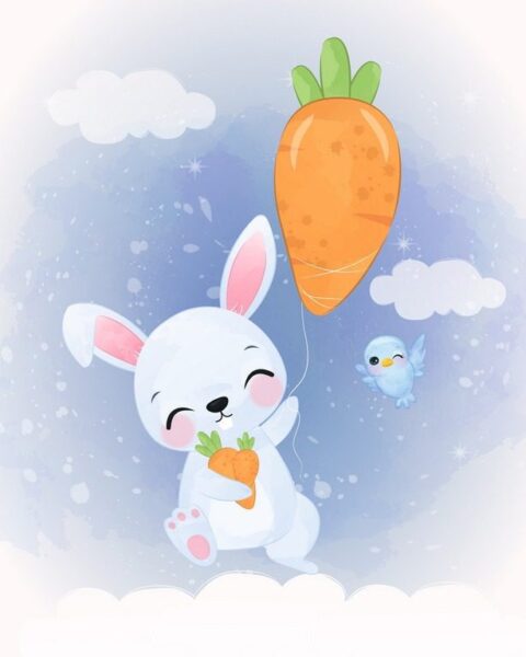 Peinture murale Lapin mignon avec carotte