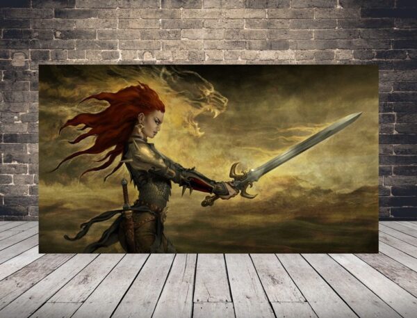 Une image d'une rousse avec une épée
