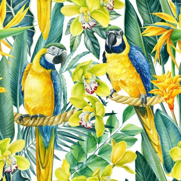 Papier peint Perroquets sur un fond floral