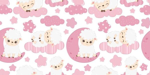 Peinture murale Mouton mignon sur les lunes