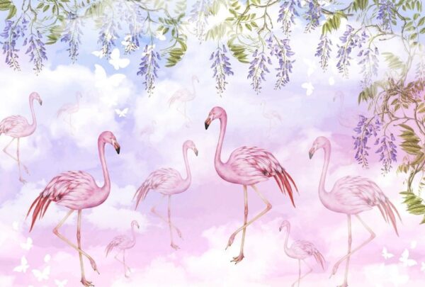 Sticker mural Flamants roses tropicaux