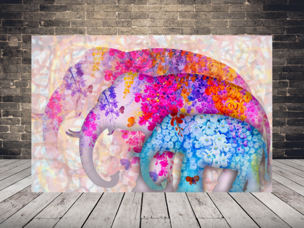Une image de trois éléphants colorés