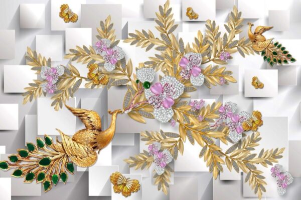 L'image d'un paon et de fleurs dorées – Image 2
