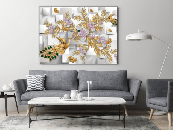L'image d'un paon et de fleurs dorées – Image 3