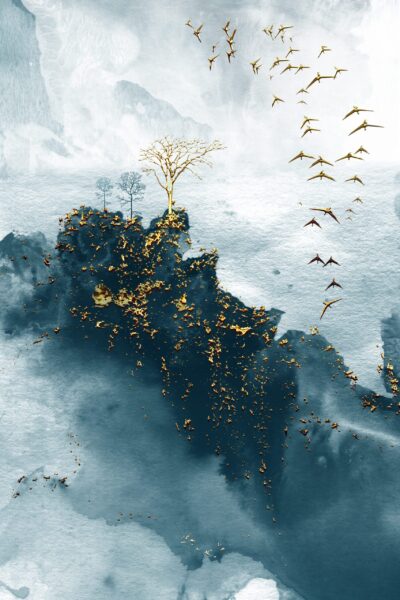 Image de montagnes et d'oiseaux d'or – Image 2